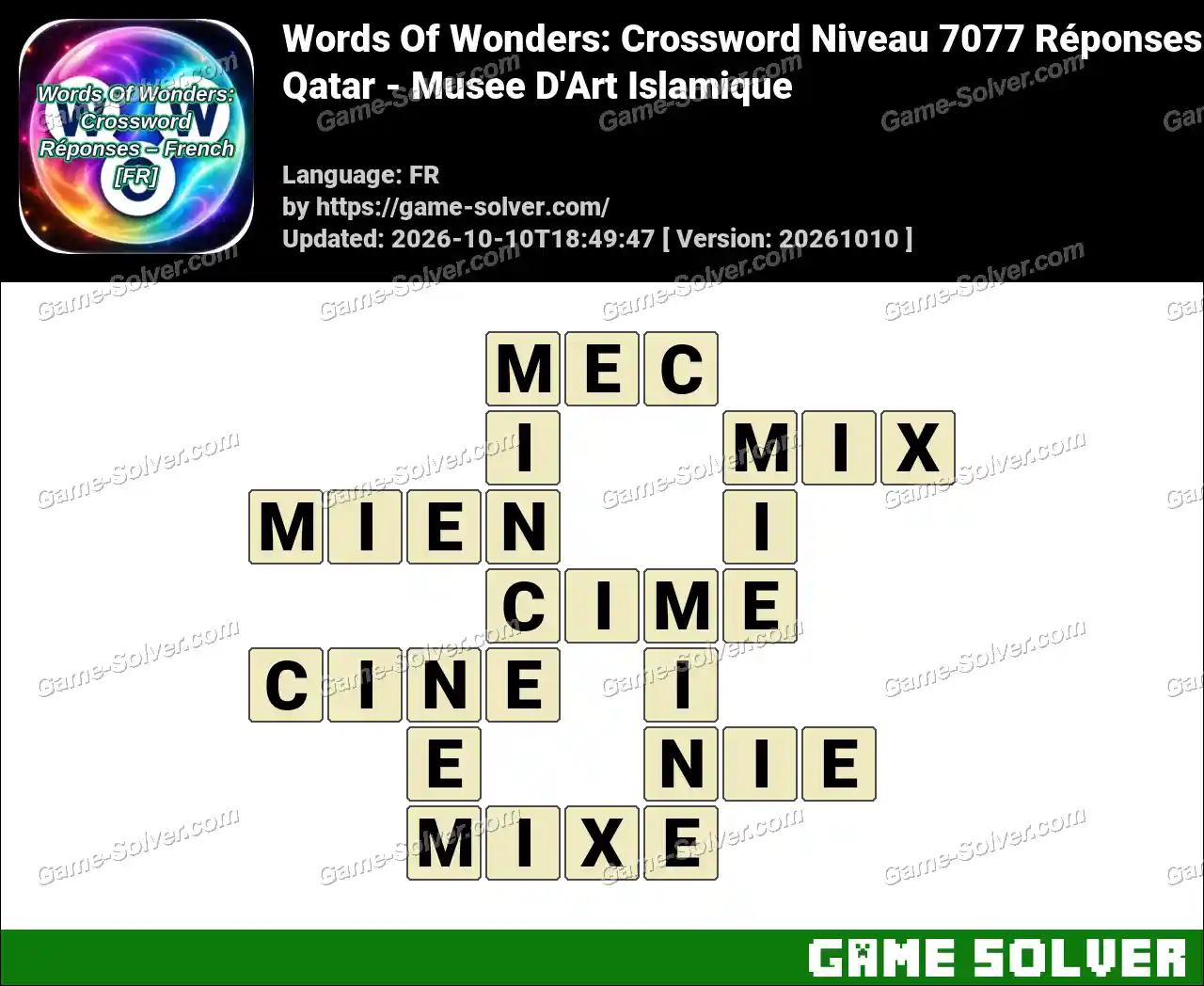 Words Of Wonders: Crossword Niveau 7077 Réponses – Qatar – Musee D’Art Islamique